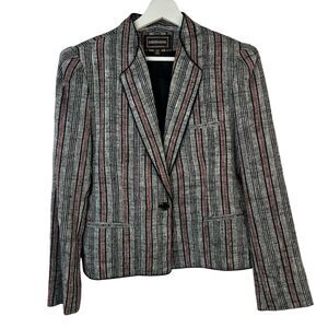 Haberdasher Size 11 12 Blazer Jacket Button Up Linen Blend Gray Striped 1 Button